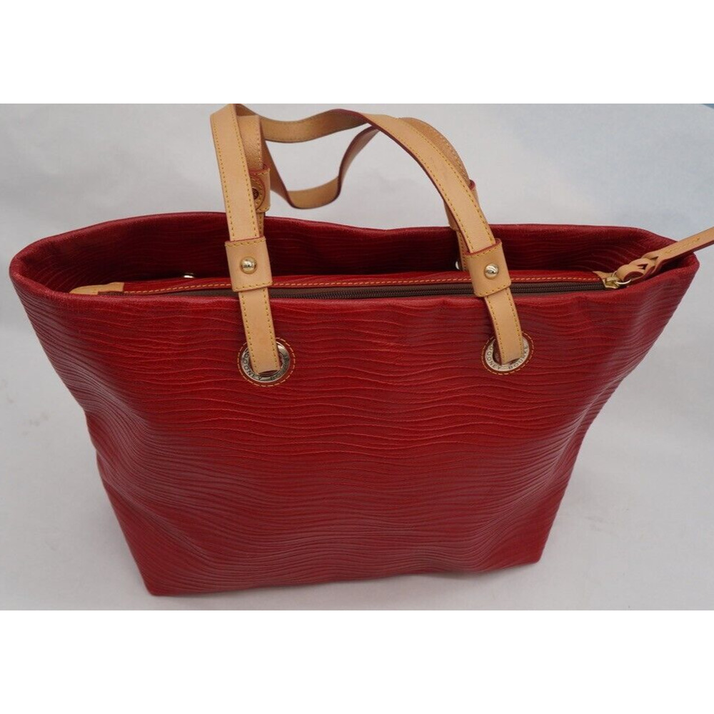 Dooney & Bourke Red & Saddle Brown Leather Grommet Shopper - Picture 3 of 14